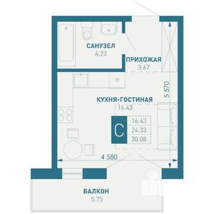 Студия квартира, строящийся дом, 30м2, 8/18 этаж
