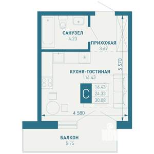 Студия квартира, строящийся дом, 30м2, 9/18 этаж