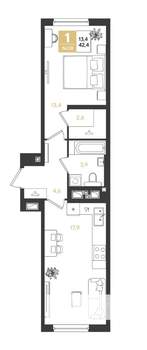 1-к квартира, вторичка, 42м2, 5/18 этаж