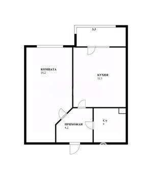 1-к квартира, сданный дом, 33м2, 3/9 этаж