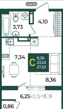 Студия квартира, сданный дом, 32м2, 10/24 этаж