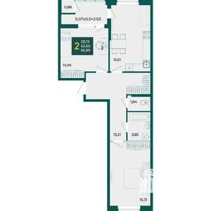 2-к квартира, вторичка, 66м2, 2/18 этаж