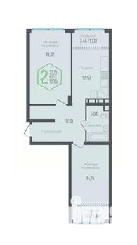 2-к квартира, вторичка, 69м2, 12/24 этаж
