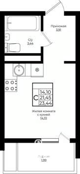 Студия квартира, вторичка, 23м2, 2/10 этаж