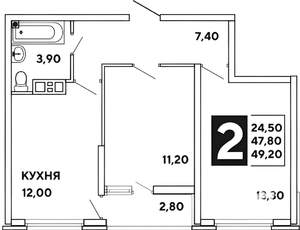 2-к квартира, вторичка, 50м2, 5/16 этаж