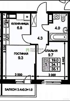 1-к квартира, вторичка, 35м2, 3/16 этаж