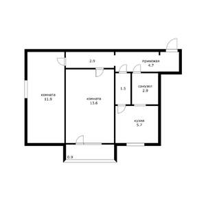 2-к квартира, вторичка, 43м2, 3/3 этаж