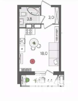 Студия квартира, вторичка, 29м2, 23/24 этаж