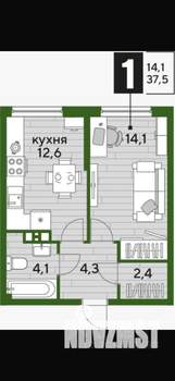 2-к квартира, сданный дом, 38м2, 3/16 этаж