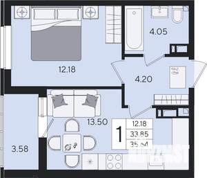 1-к квартира, вторичка, 36м2, 7/8 этаж