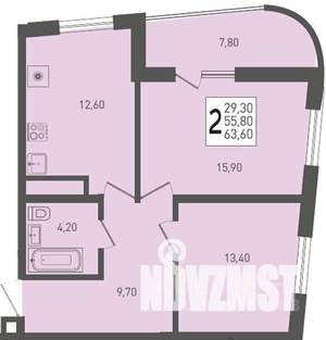 2-к квартира, строящийся дом, 64м2, 24/24 этаж