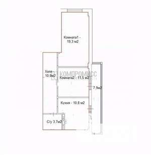 2-к квартира, вторичка, 56м2, 8/8 этаж